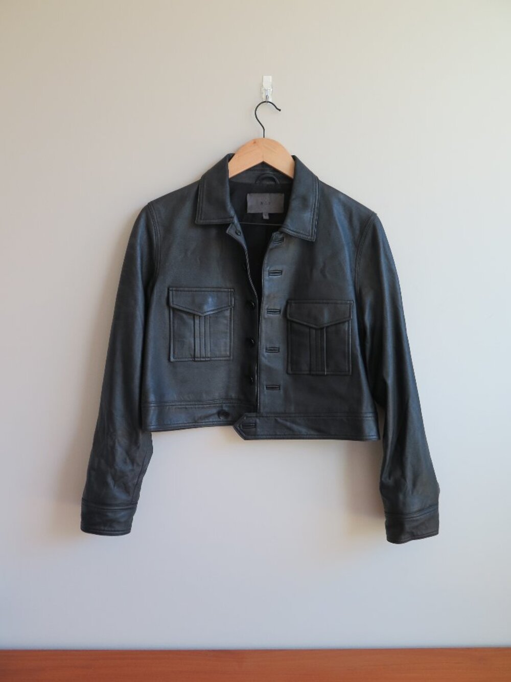MAX Black Lamb Leather Cropped Jacket | Minimalist Utility Style | Size S
